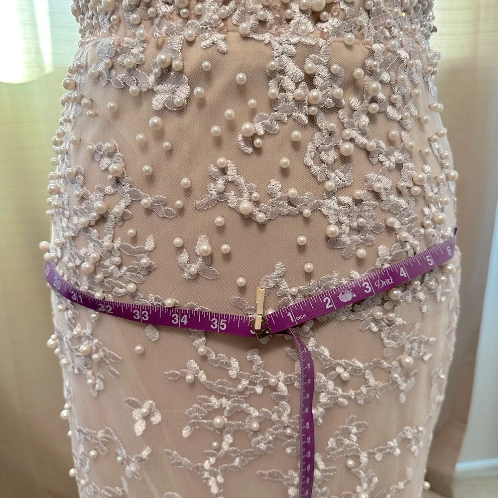 Blush pink Wedding Dress w/detachable train! Hand beaded pearls and lace! - Picture 10 of 12